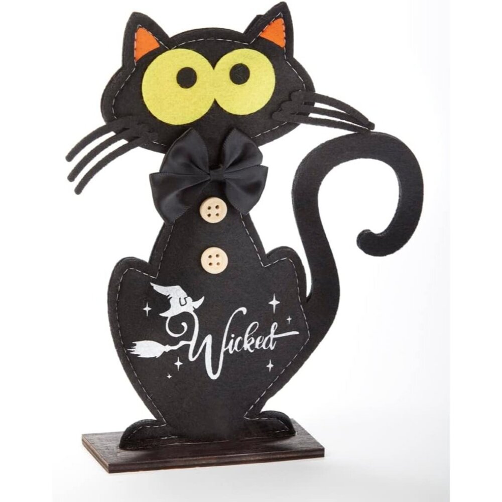 Halloween Felt/Wood Black Cat on Base